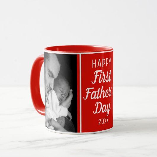 Happy First Vaderdag 2 Photo Red and White Mok (Voorkant links)