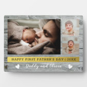 Happy First Vaderdag 3 Foto Collage Gray Wood Fotoplaat (voorkant)