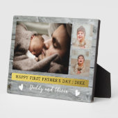 Happy First Vaderdag 3 Foto Collage Gray Wood Fotoplaat (Zijkant)