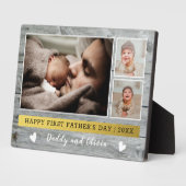 Happy First Vaderdag 3 Foto Collage Gray Wood Fotoplaat (Zijkant)