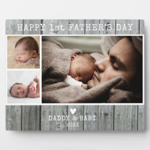 Happy First Vaderdag 3 Foto Gray Wood Fotoplaat