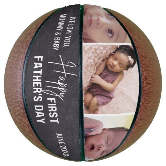 Happy First Vaderdag 3 Photo Chalkboard Basketbal (Verticaal)