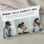 Happy First Vaderdag 3 Photo Collage Accent Kussen<br><div class="desc">De eerste Vaderdag foto kussen met 3 van je favoriete foto's met je nieuwe baby. Alle formuleringen zijn bewerkbaar en staan op dit moment als volgt: "Gelukkig eerste vaderdag.. je bent een geweldig man en een geweldige vader ... we houden van je allemaal ・ [namen]". De tekst is letterlijk geletterd...</div>