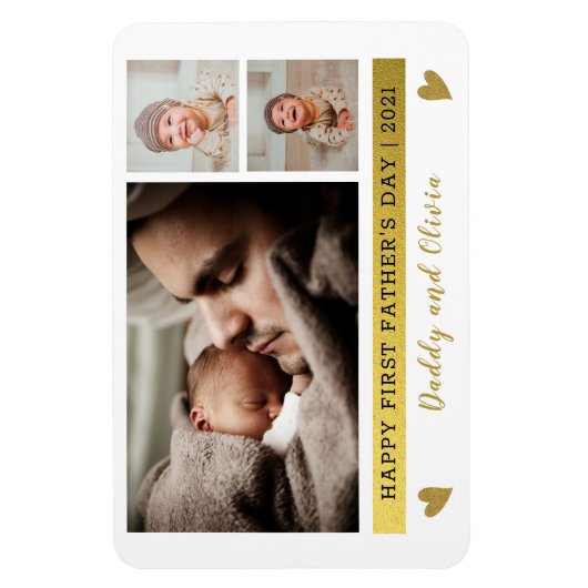 Happy First Vaderdag 3 Photo Collage Magneet (Verticaal)