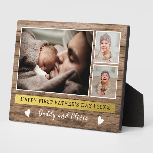 Happy First Vaderdag 3 Photo Collage Wood Fotoplaat (Zijkant)