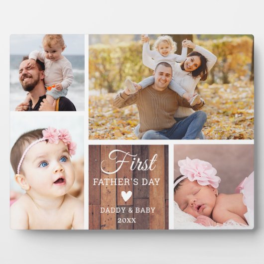 Happy First Vaderdag 4 foto Collage Wood Fotoplaat (Voorkant)