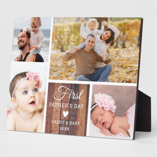 Happy First Vaderdag 4 foto Collage Wood Fotoplaat (Zijkant)