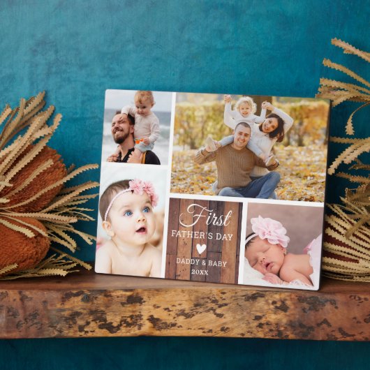 Happy First Vaderdag 4 foto Collage Wood Fotoplaat (Zijkant)