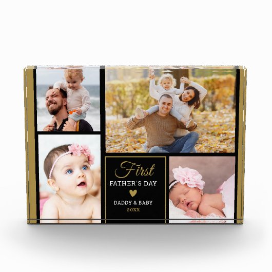 Happy First Vaderdag 4 Photo Black and Gold Fotoblokken (Voorkant)