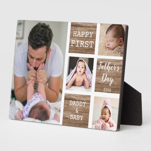 Happy First Vaderdag 4 Photo Collage Wood Fotoplaat (Zijkant)