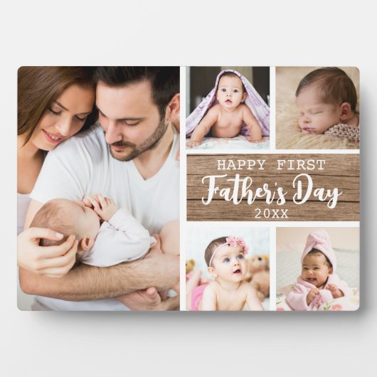 Happy First Vaderdag 5 fotocollage hout Fotoplaat (voorkant)
