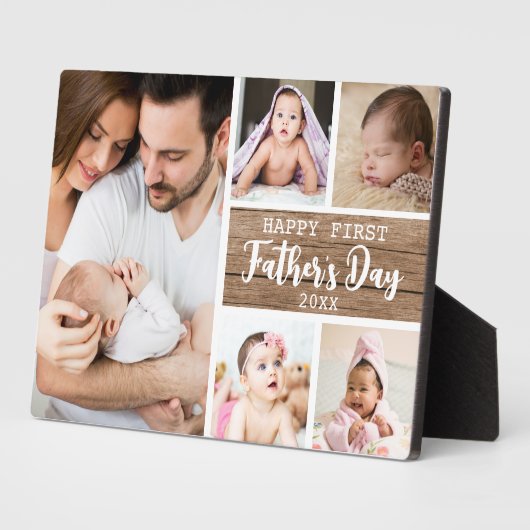 Happy First Vaderdag 5 fotocollage hout Fotoplaat (Zijkant)