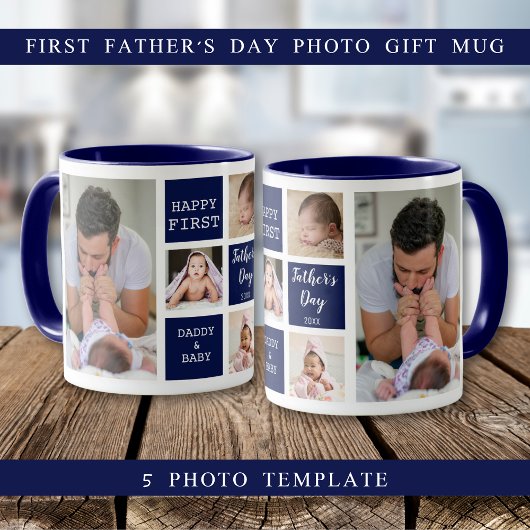 Happy First Vaderdag 5 Fotocollage Navy Blue Mok