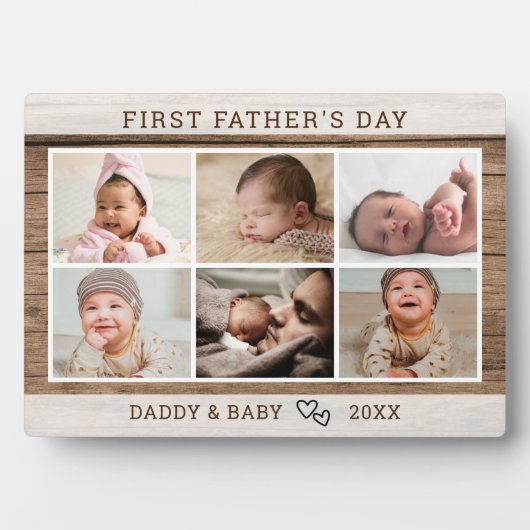 Happy First Vaderdag 6 Fotocollage Hout 5x7 Fotoplaat (voorkant)