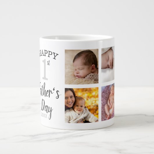 Happy First Vaderdag 8 Family Photo Collage Grote Koffiekop (Voorkant)