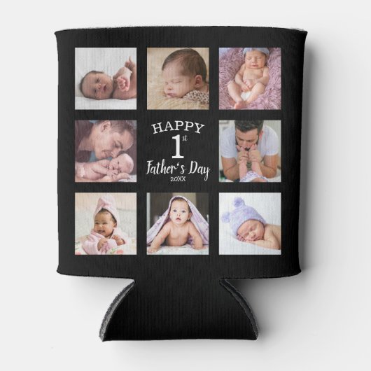 Happy First Vaderdag 8 Photo Collage Black Blikjeskoeler (Voorkant)