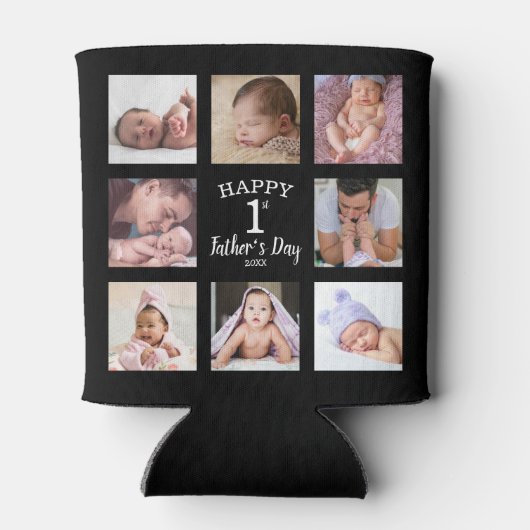 Happy First Vaderdag 8 Photo Collage Black Blikjeskoeler (Achterkant)