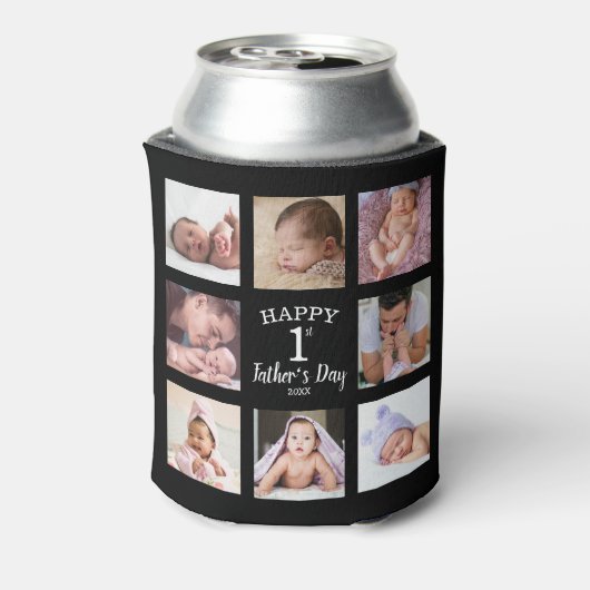 Happy First Vaderdag 8 Photo Collage Black Blikjeskoeler (Blikje Achterkant)
