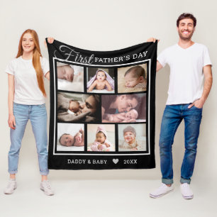 Happy First Vaderdag 8 Photo Collage Black Fleece Deken