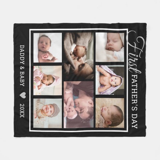 Happy First Vaderdag 8 Photo Collage Black Fleece Deken (Voorkant (Horizontaal))
