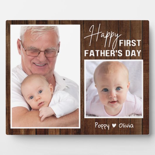 Happy First Vaderdag als Poppy Wood 2 Foto Fotoplaat (Voorkant)