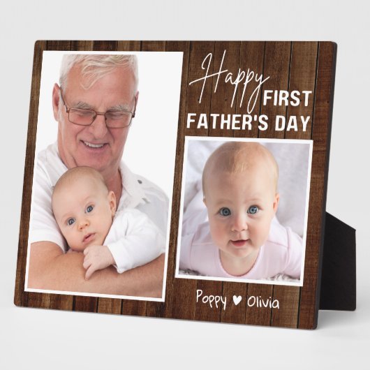 Happy First Vaderdag als Poppy Wood 2 Foto Fotoplaat (Zijkant)