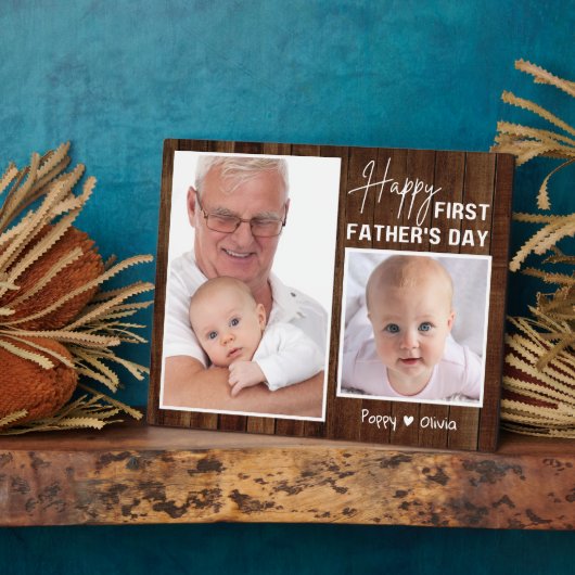 Happy First Vaderdag als Poppy Wood 2 Foto Fotoplaat (Zijkant)
