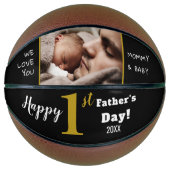 Happy First Vaderdag Black Gold Aangepaste foto   Basketbal (Voorkant)