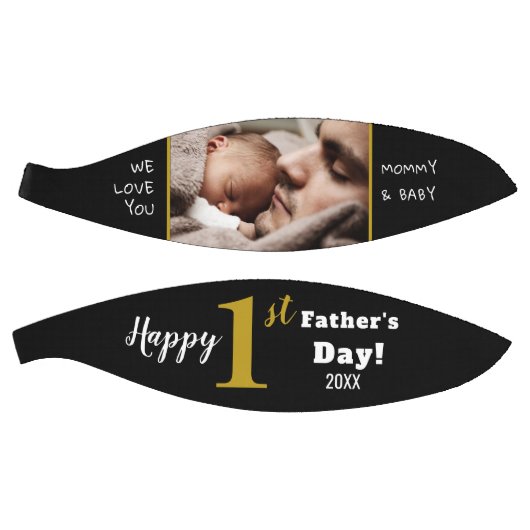 Happy First Vaderdag Black Gold Aangepaste foto   Basketbal (Panelen)