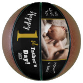 Happy First Vaderdag Black Gold Aangepaste foto   Basketbal (Verticaal)