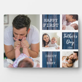 Happy First Vaderdag Blauw Hout 4 Fotocollage Fotoplaat