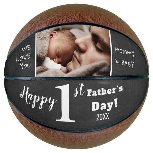 Happy First Vaderdag Chalkboard aangepaste foto Basketbal (Voorkant)