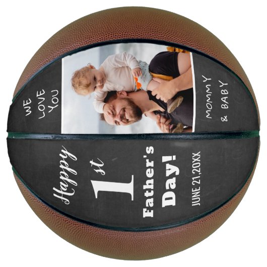 Happy First Vaderdag Custom Photo Chalkboard Basketbal (Voorkant)