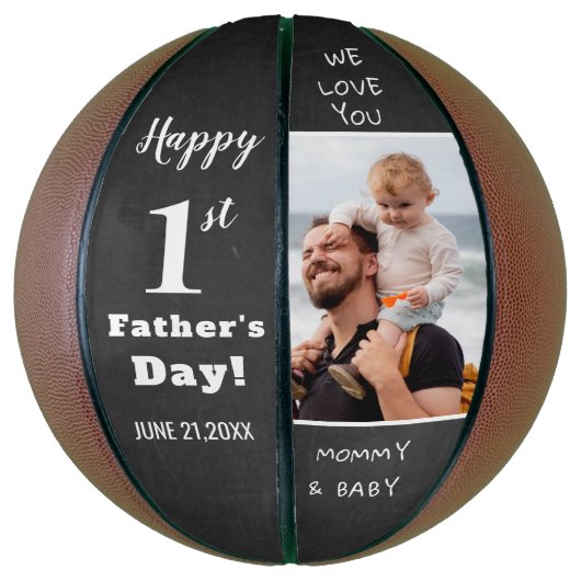 Happy First Vaderdag Custom Photo Chalkboard Basketbal (Verticaal)