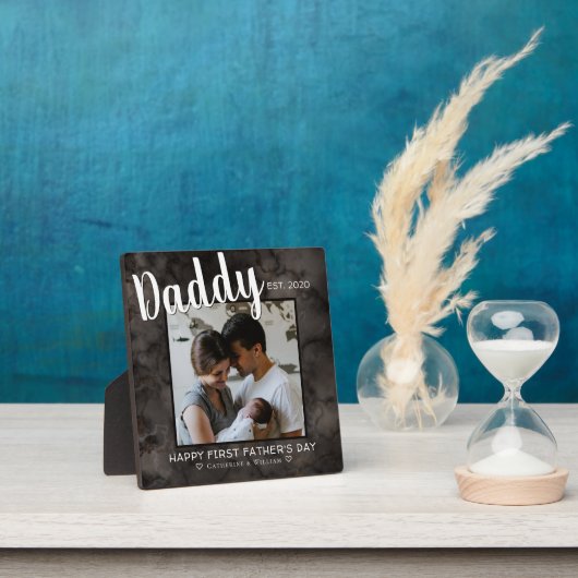 Happy First Vaderdag Dad Gray Marble Foto Fotoplaat (Insitu)