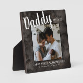Happy First Vaderdag Dad Gray Marble Foto Fotoplaat (Voorkant)