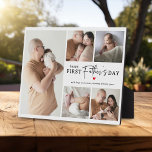 Happy First Vaderdag' Fotocollage Keepsake Fotoplaat<br><div class="desc">Creëer uw eigen speciale eerste Vaderdag cadeau met deze leuke foto collage plaque. Met 6 foto's en de tekst 'happy first Vaderdag' is het woord 'Father' in een elegant schrift, een schattig klein modern rood hartje dat kan worden veranderd in elke kleur, knuffels en kusjes en naam / s. Alle...</div>