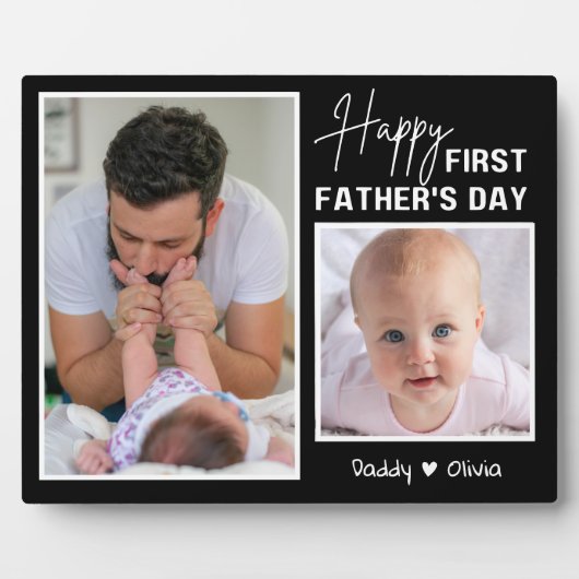 Happy First Vaderdag New Dad 2 Foto Zwart Fotoplaat (Voorkant)
