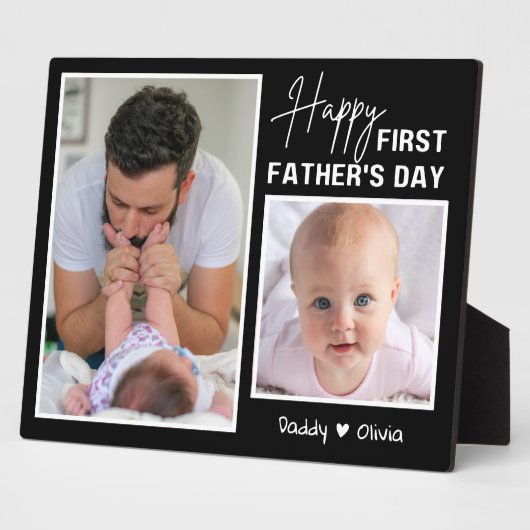 Happy First Vaderdag New Dad 2 Foto Zwart Fotoplaat (Zijkant)