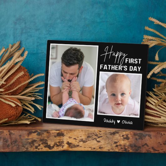 Happy First Vaderdag New Dad 2 Foto Zwart Fotoplaat (Zijkant)