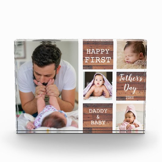 Happy First Vaderdag Pallet Wood 4 Photo Block Fotoblokken (Voorkant)