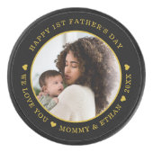 Happy First Vaderdag Photo Black en Gold Hockey Puck (Voorkant)