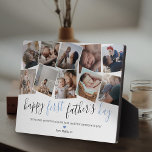 Happy First Vaderdag Photo Collage Fotoplaat<br><div class="desc">Eenvoudig afbeelding van de eerste vaders dag met een foto-collage van 10 familiefoto's die je kunt vervangen door je eigen,  het gezegde "gelukkige eerste vaderdag",  het citaat "sommige mannen zijn geboren als vaders,  en dat iemand jou is",  een schattig blauw hart,  en je kindernaam.</div>