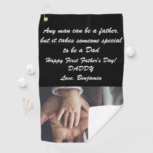 Happy First Vaderdag Quote & Custom Photo Golfhanddoek (Insitu)