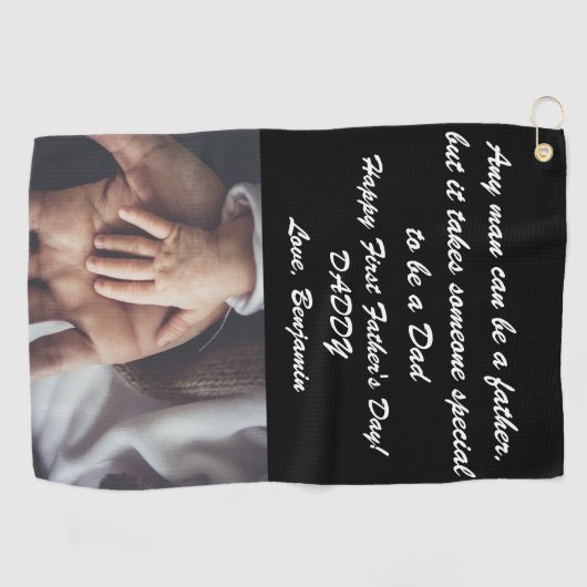Happy First Vaderdag Quote & Custom Photo Golfhanddoek (Horizontaal)