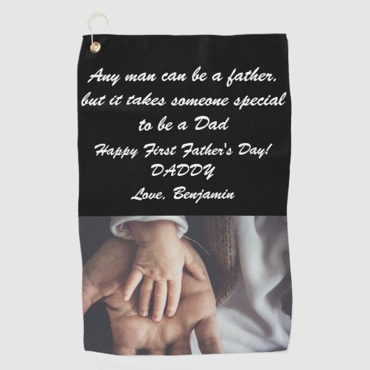 Happy First Vaderdag Quote & Custom Photo Golfhanddoek (Voorkant)