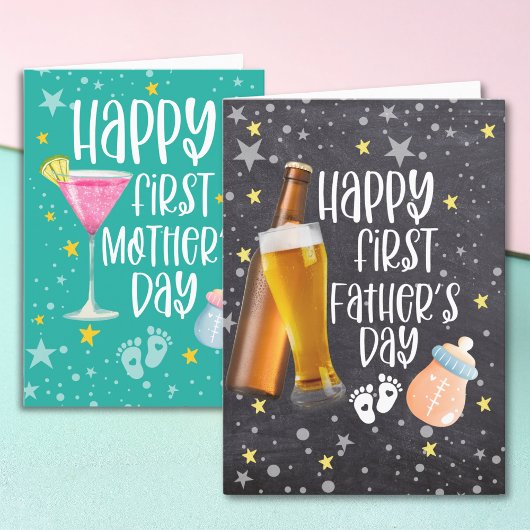 Happy First Vaderdag Schattige Modern Zwart Kaart