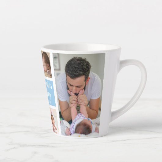 Happy First Vaderdag Sky Blue 5 Photo Collage Latte Mok (Rechts)