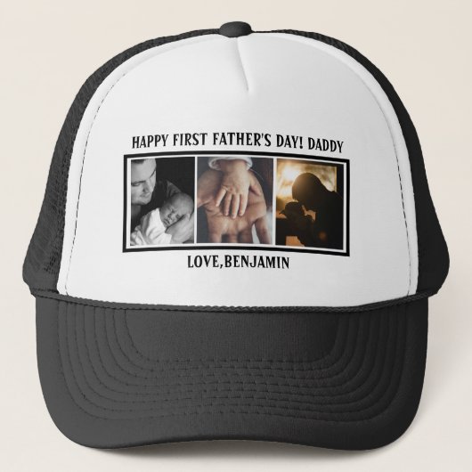 Happy First Vaderdag Typography Custom Photo Trucker Pet (Voorkant)
