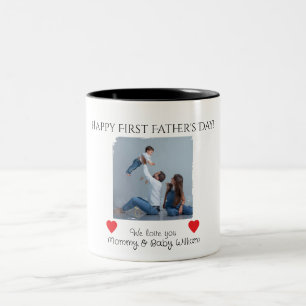 Happy First Vaderdag van mama en Baby Tweekleurige Koffiemok